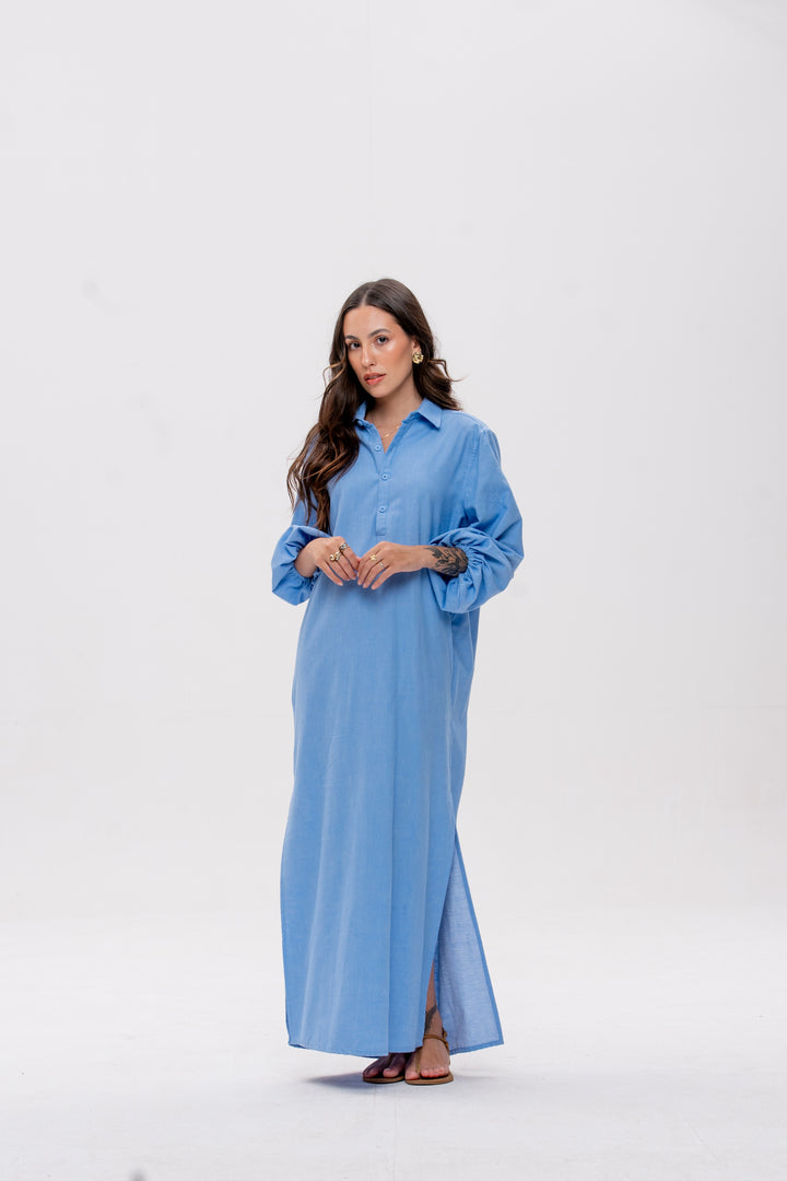 Chemise Longa Maré Alta Azul Caranguejo Vermelho