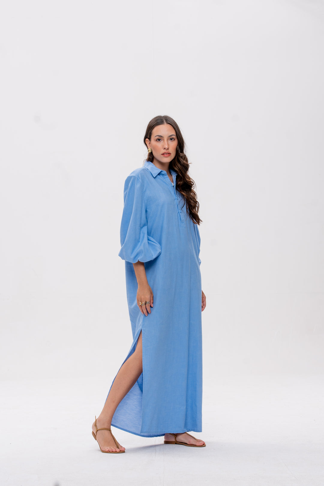 Chemise Longa Maré Alta Azul Caranguejo Vermelho