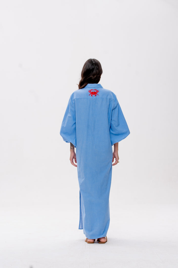 Chemise Longa Maré Alta Azul Caranguejo Vermelho