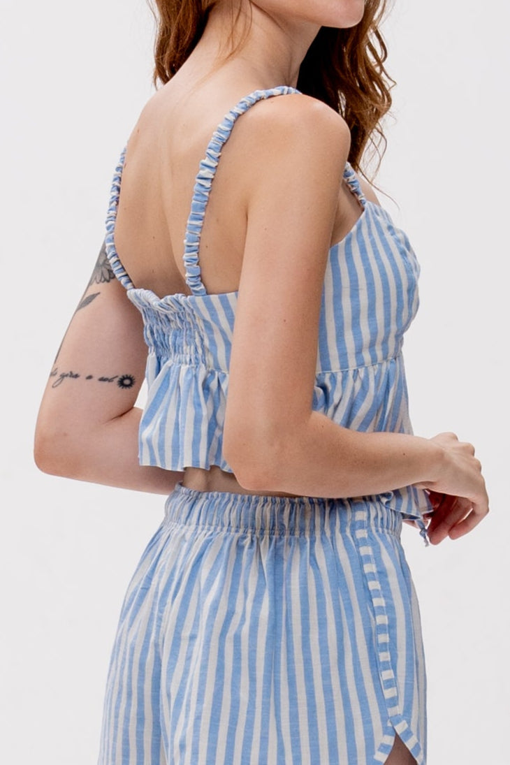 Cropped Maré Alta Listrado Azul