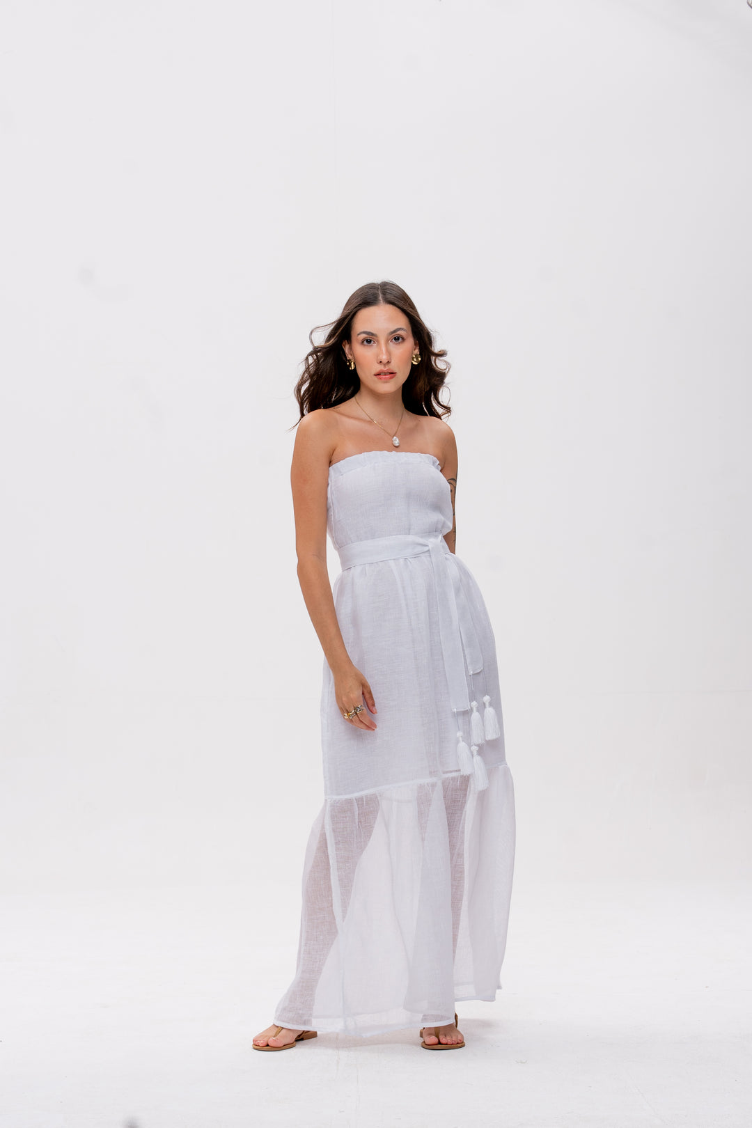 Vestido Tomara que Caia Brigite Gaze de Linho Branco