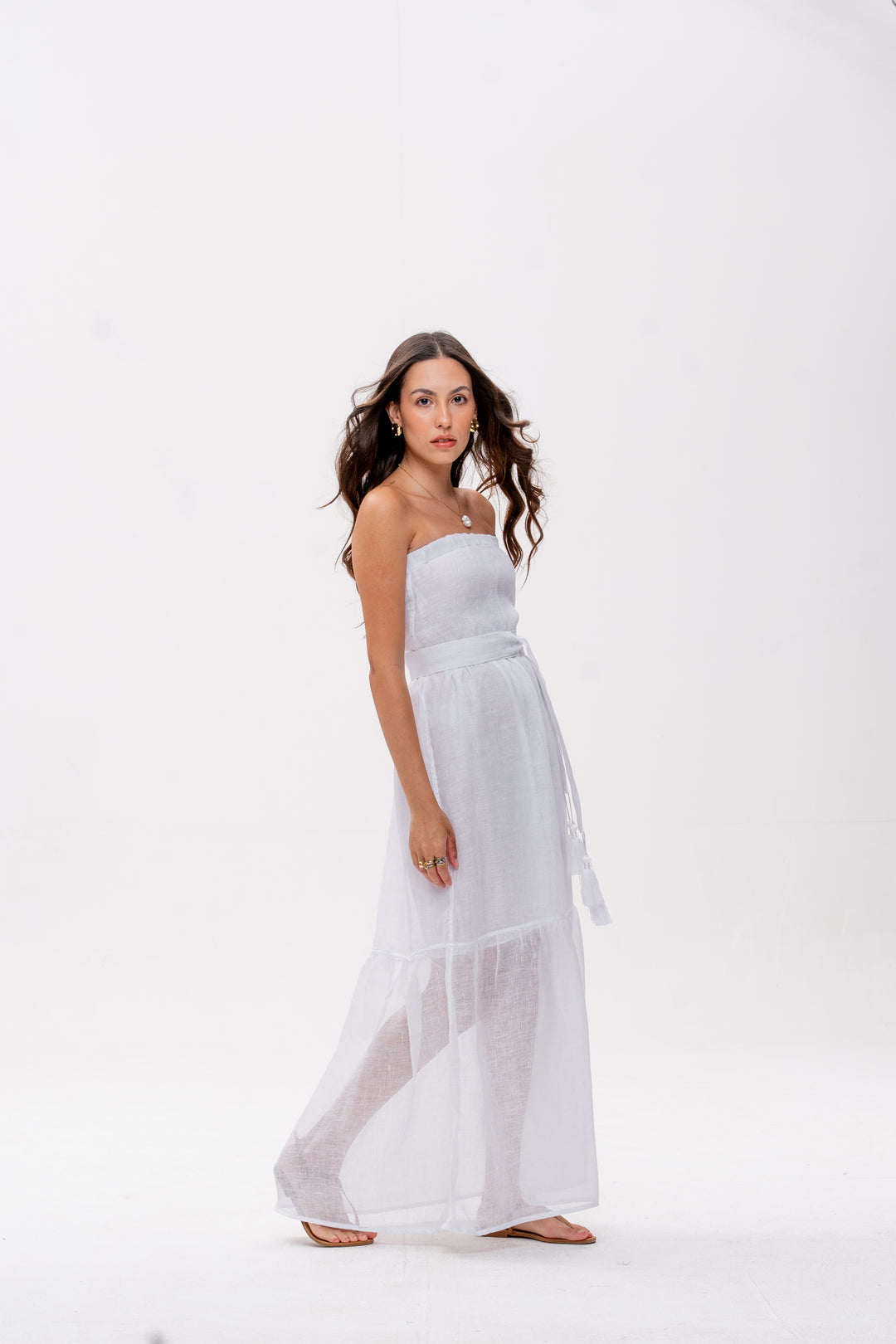 Vestido Tomara que Caia Brigite Gaze de Linho Branco