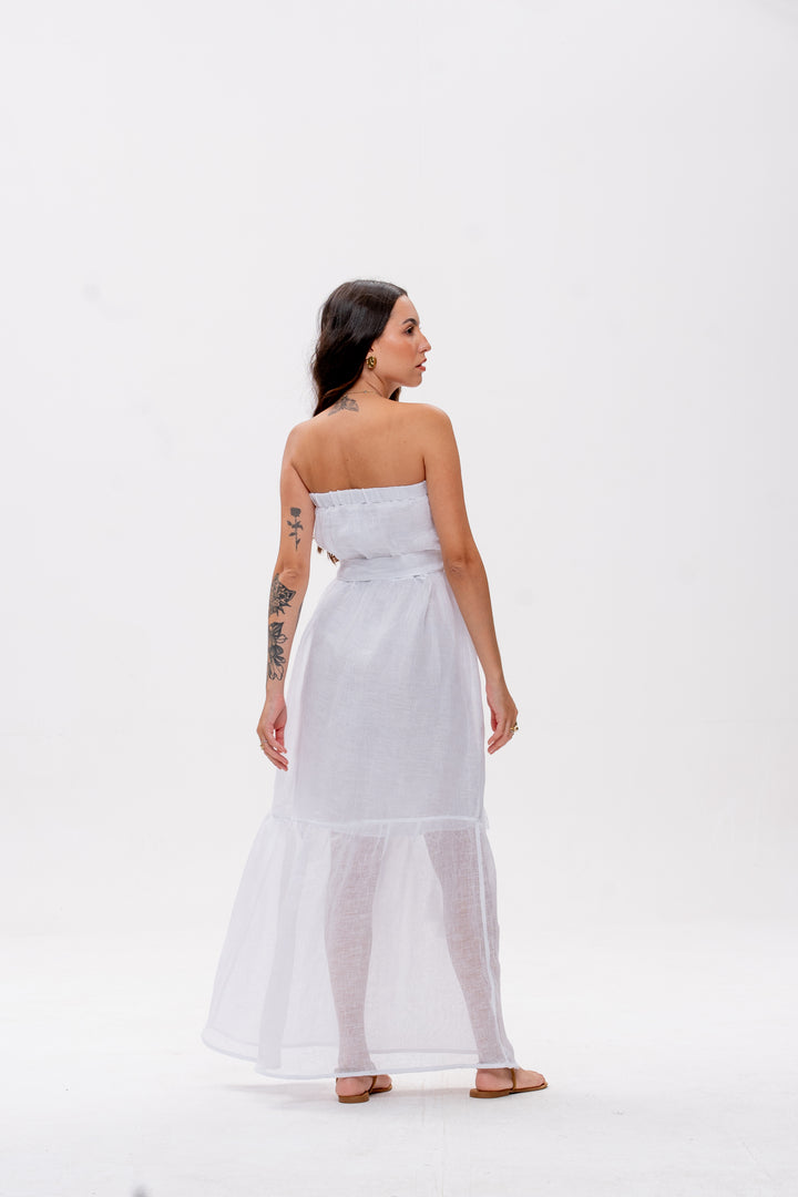 Vestido Tomara que Caia Brigite Gaze de Linho Branco