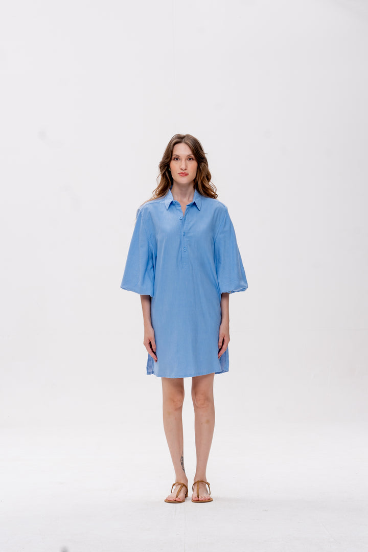 Chemise Curta Maré Alta Azul Caranguejo Vermelho