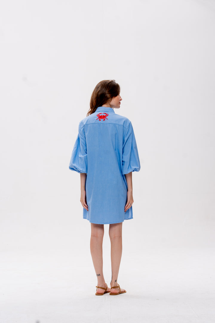 Chemise Curta Maré Alta Azul Caranguejo Vermelho