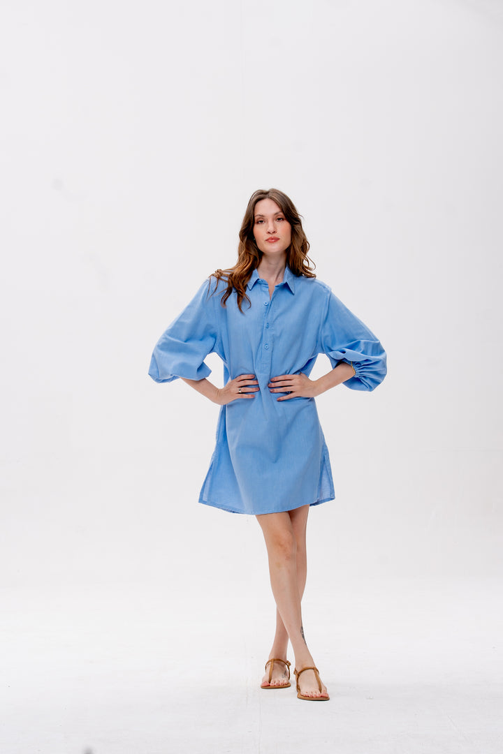 Chemise Curta Maré Alta Azul Caranguejo Vermelho
