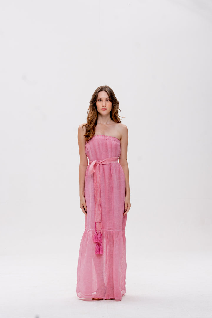 Vestido Tomara que Caia Brigite Gaze de Linho Rosa Velho