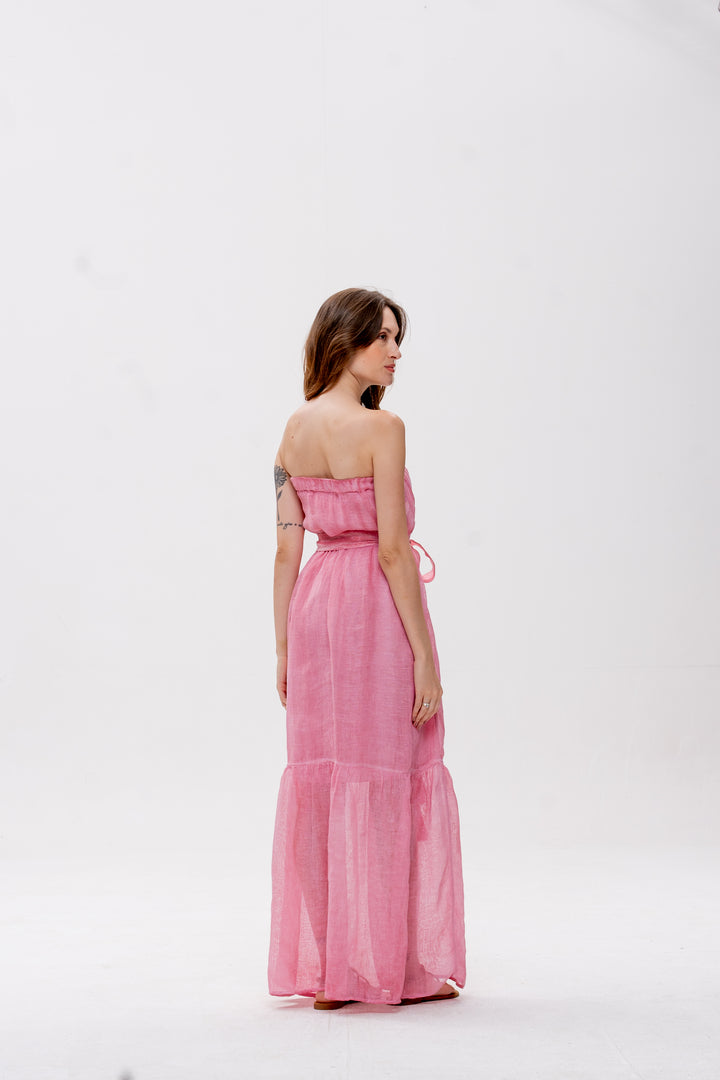 Vestido Tomara que Caia Brigite Gaze de Linho Rosa Velho