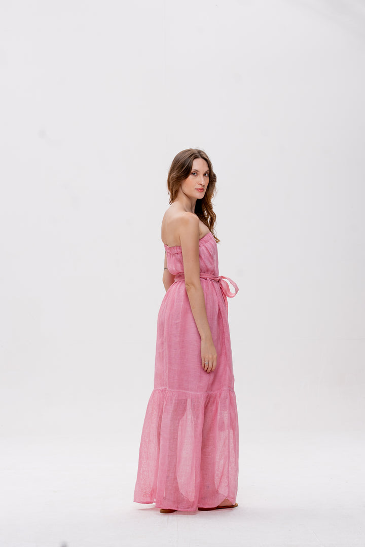 Vestido Tomara que Caia Brigite Gaze de Linho Rosa Velho