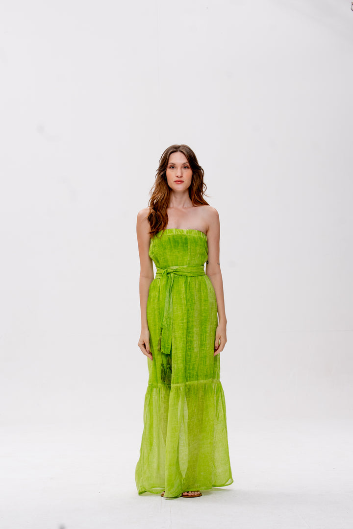 Vestido Tomara que Caia Brigite Gaze de Linho Verde