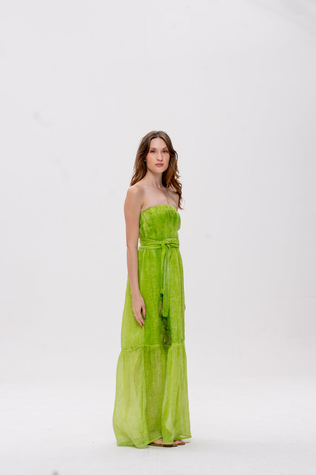 Vestido Tomara que Caia Brigite Gaze de Linho Verde