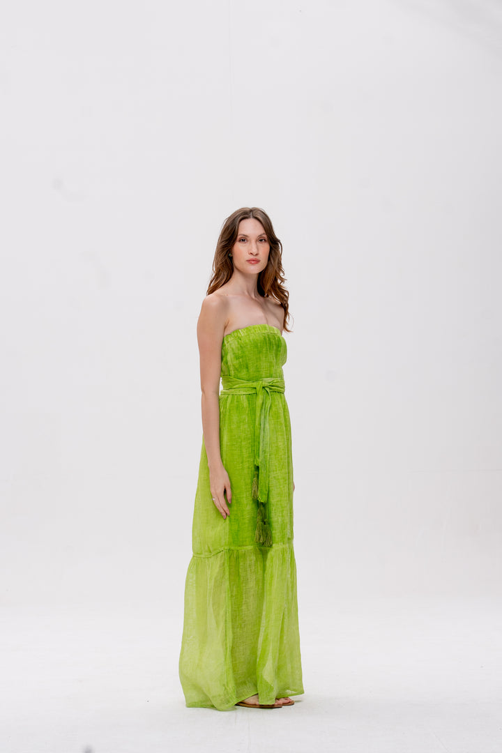 Vestido Tomara que Caia Brigite Gaze de Linho Verde