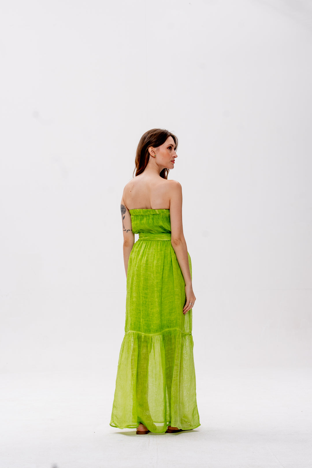 Vestido Tomara que Caia Brigite Gaze de Linho Verde