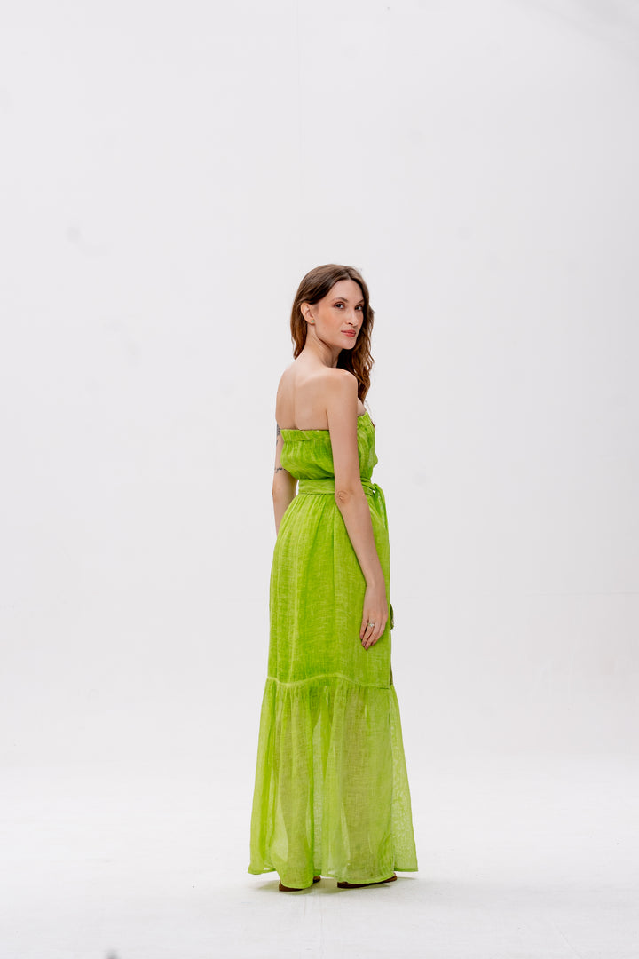 Vestido Tomara que Caia Brigite Gaze de Linho Verde