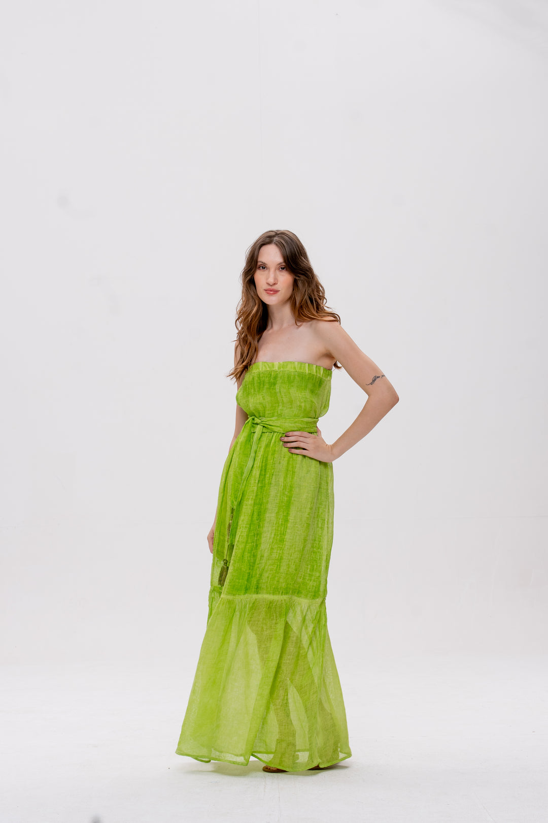 Vestido Tomara que Caia Brigite Gaze de Linho Verde