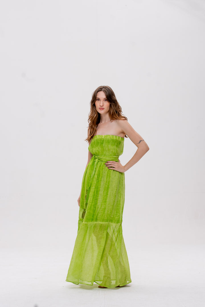 Vestido Tomara que Caia Brigite Gaze de Linho Verde