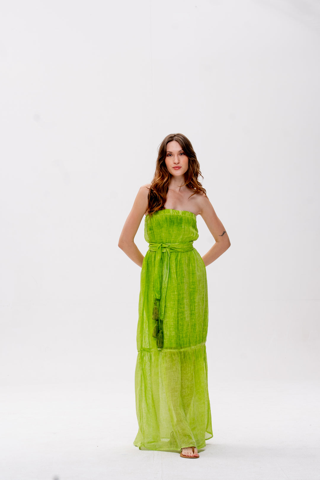 Vestido Tomara que Caia Brigite Gaze de Linho Verde