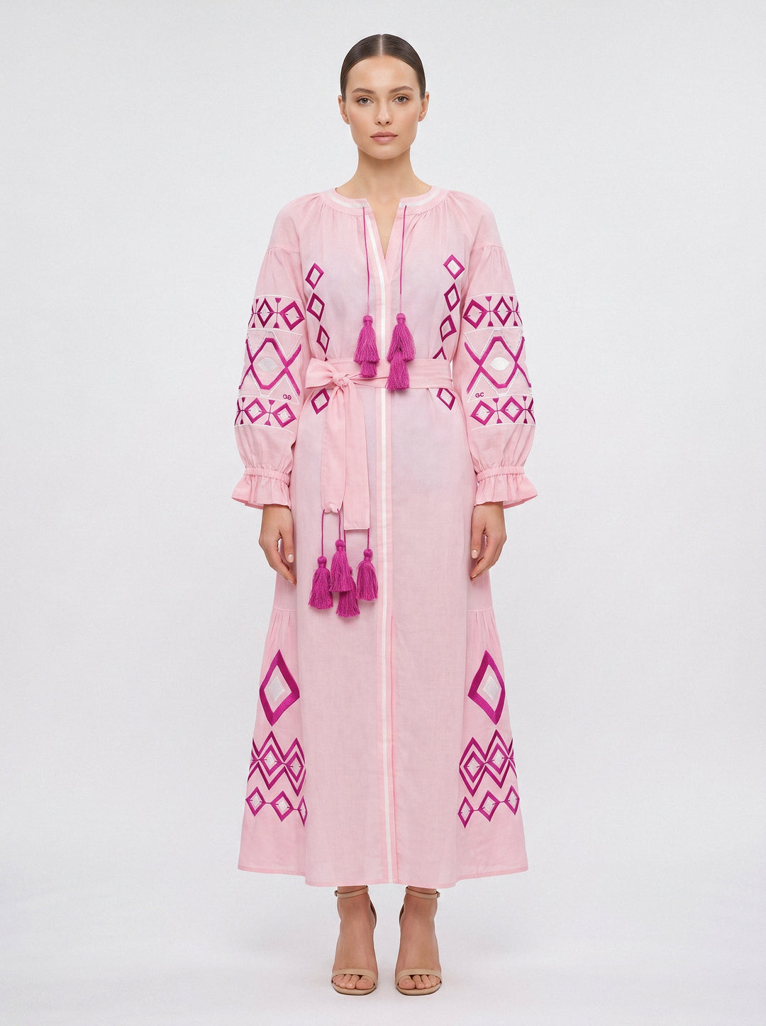 Vestido Étnico Rosa com Rosa