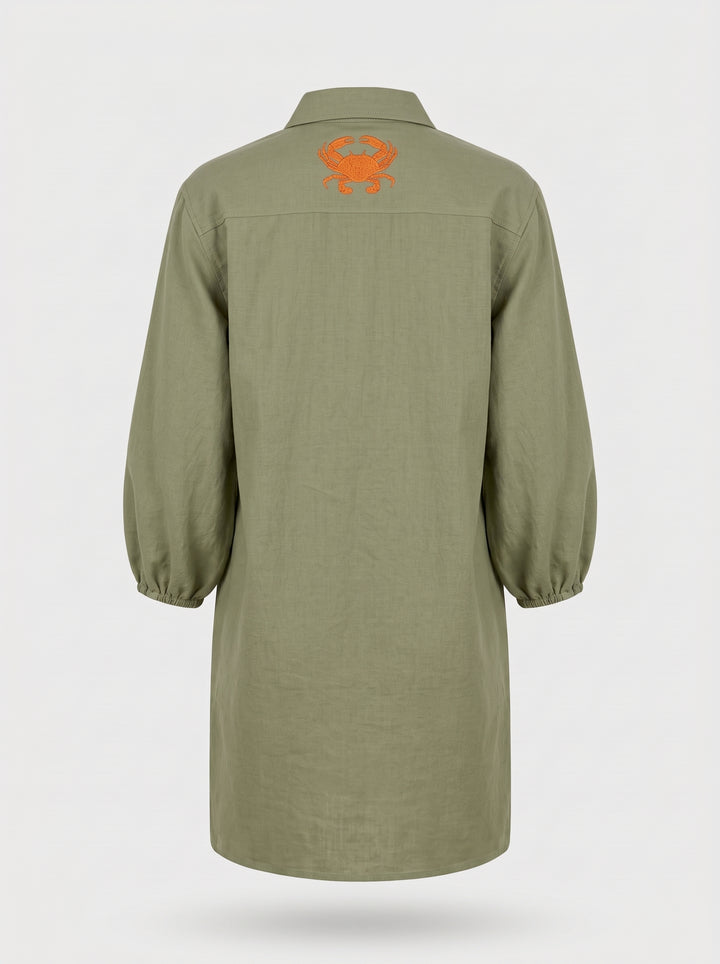 Chemise Curta Maré Alta Verde Caranguejo Laranja