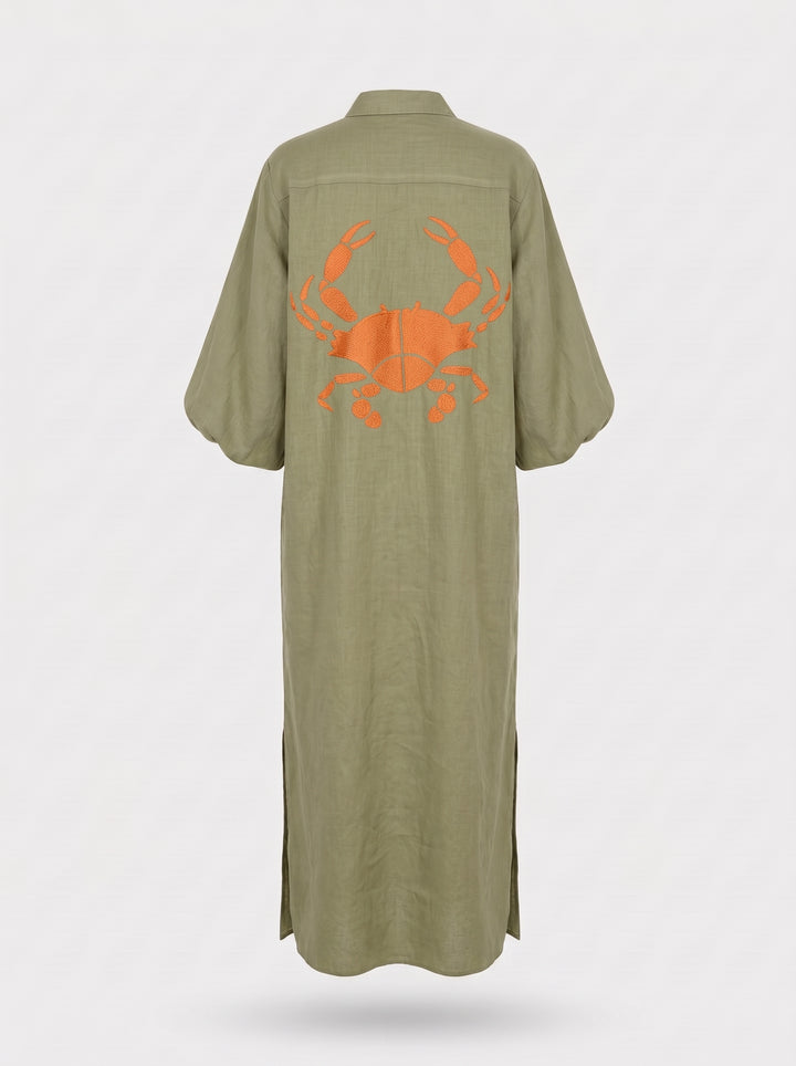 Chemise Longa Maré Alta Verde King Crab Laranja