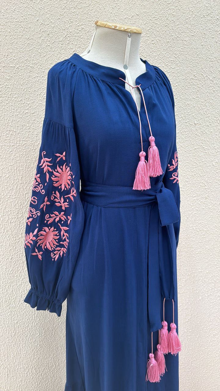 (OL) Vestido Joana Azul Marinho com Rosa Antigo