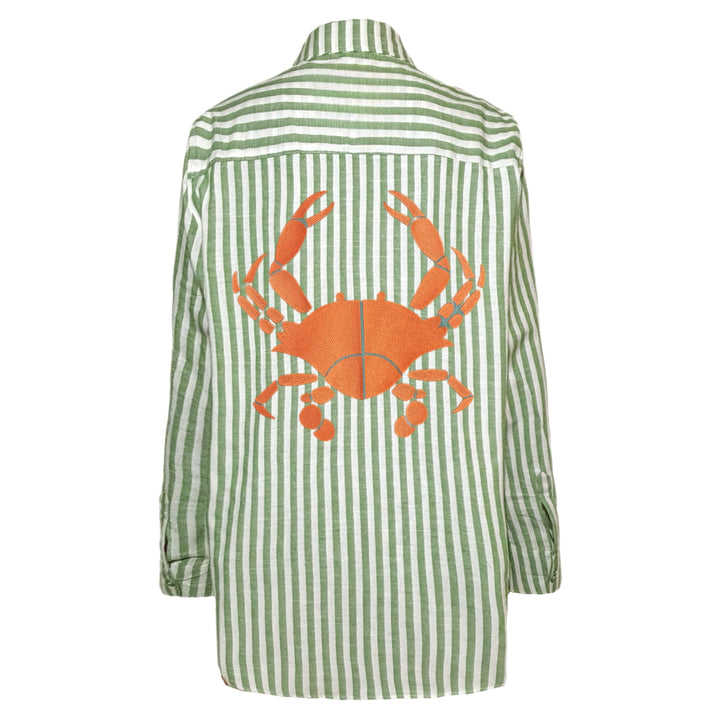 Chemise Longa Maré Alta Listrado Verde aranguejo Laranja