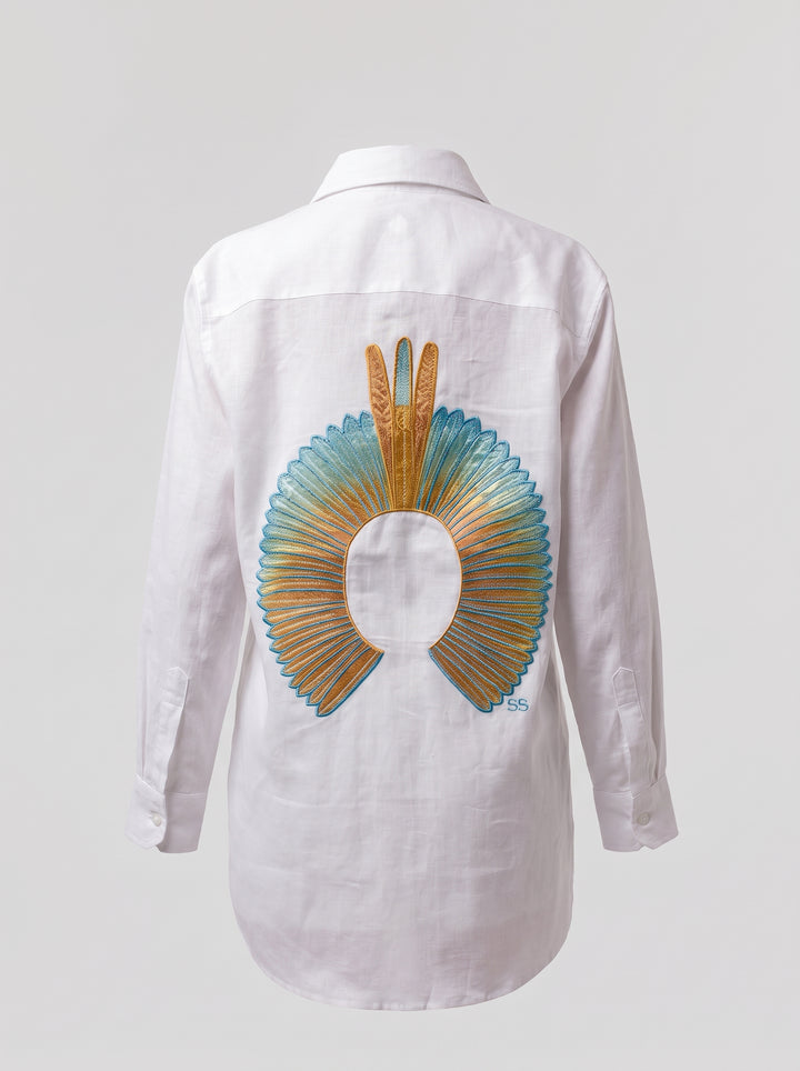 Camisa Cocar Slim Branco com Azul