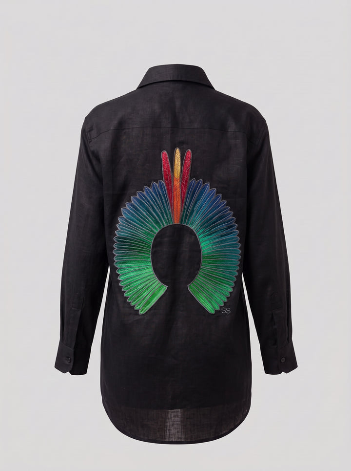 Camisa Cocar Slim Preto com Verde