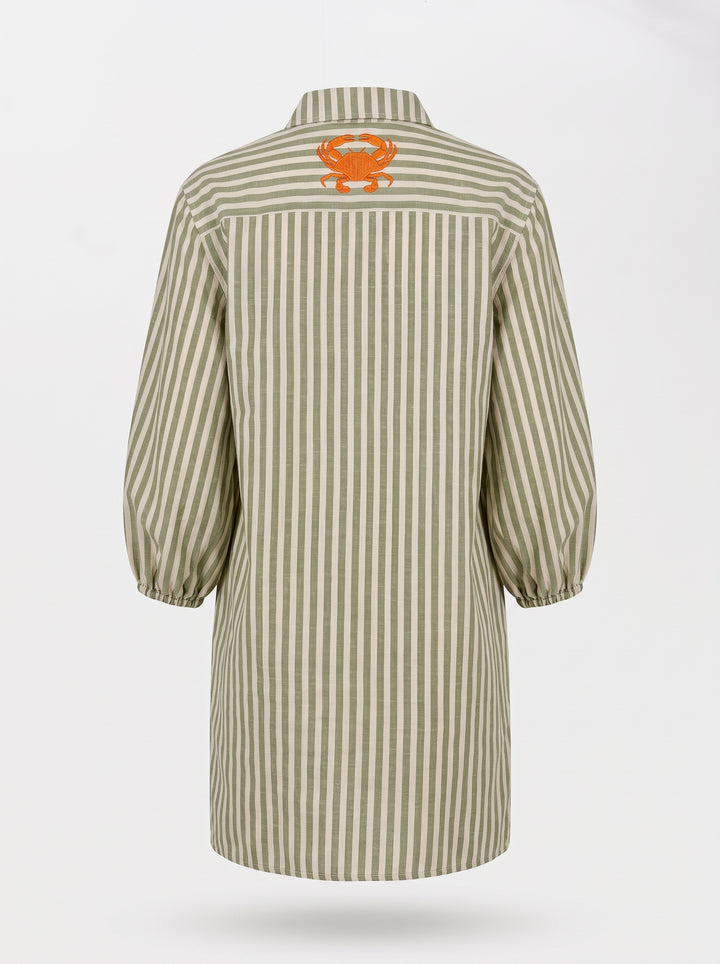 Chemise Curta Maré Alta Listrado Verde Caranguejo Laranja