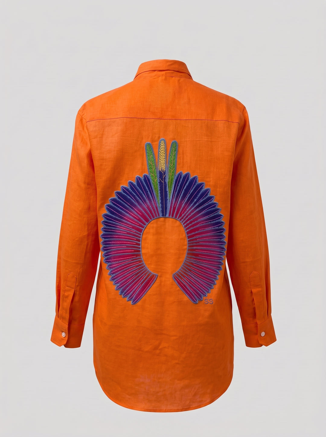 Camisa Cocar Slim Laranja com Rosa