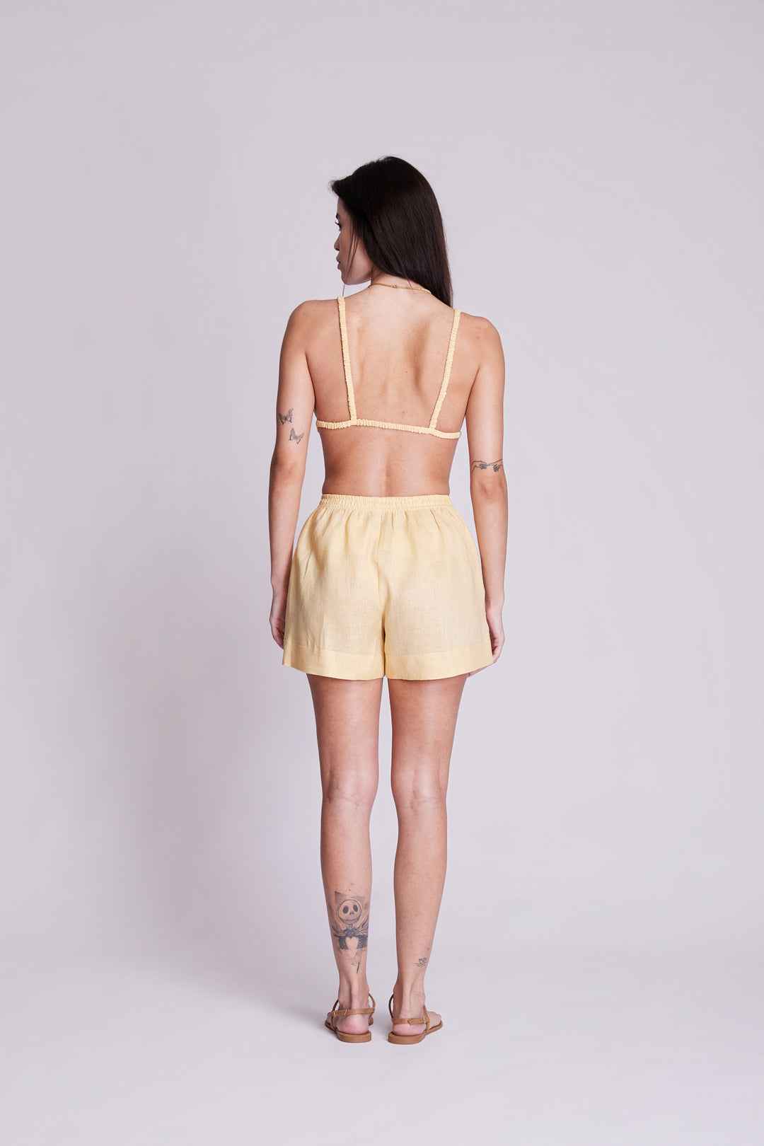 Shorts Cocar Linho Amarelo Manteiga