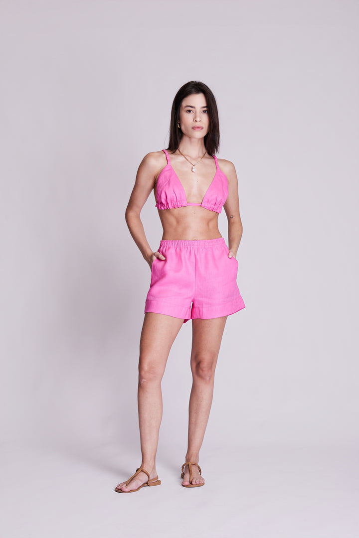 Shorts Cocar Linho Rosa Pink