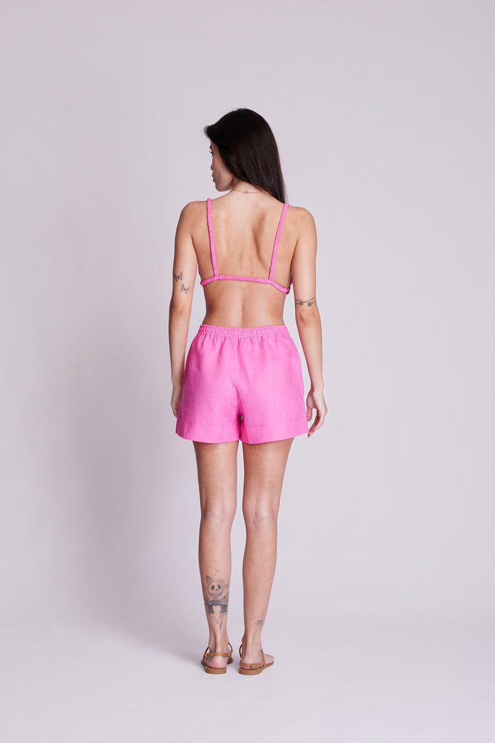 Shorts Cocar Linho Rosa Pink