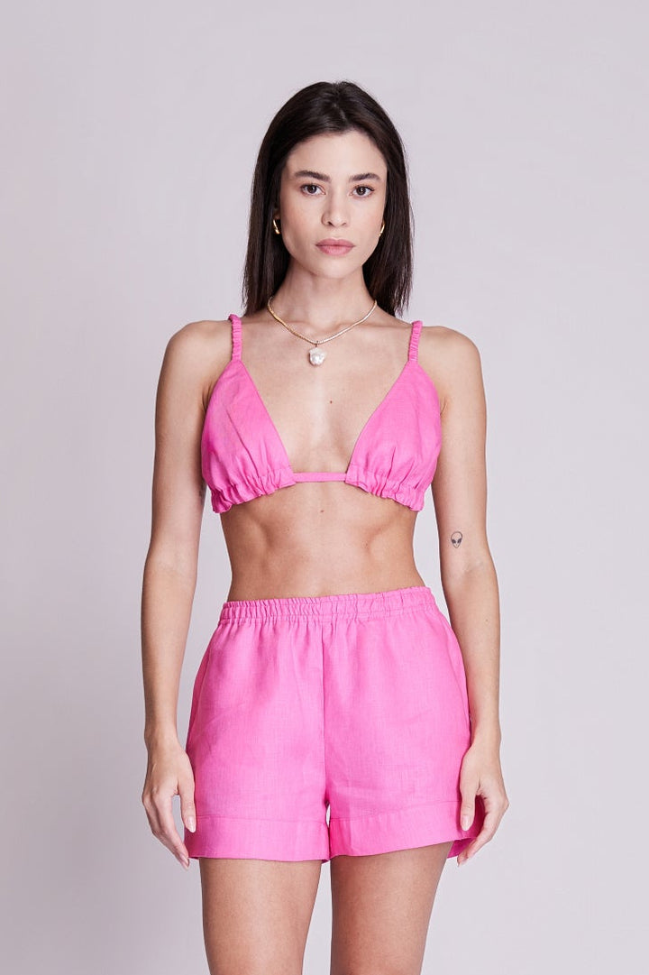 Top Cortininha Sohoo Linho Rosa Pink