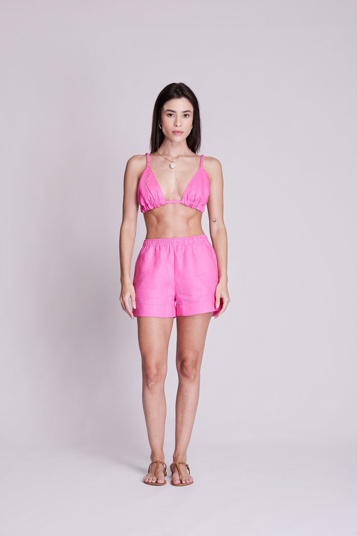Shorts Cocar Linho Rosa Pink