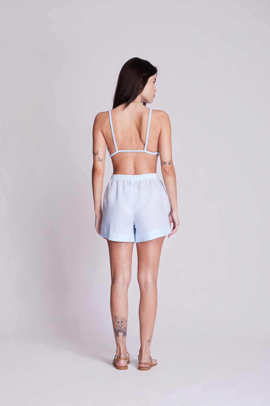 Shorts Cocar Linho Azul Claro