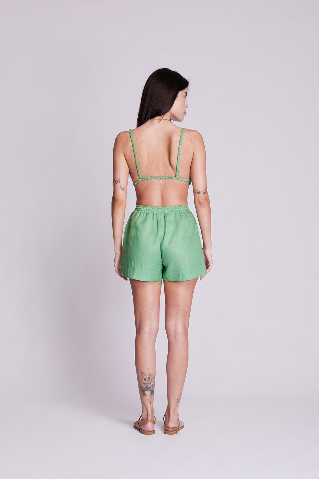 Shorts Cocar Linho Verde Folha