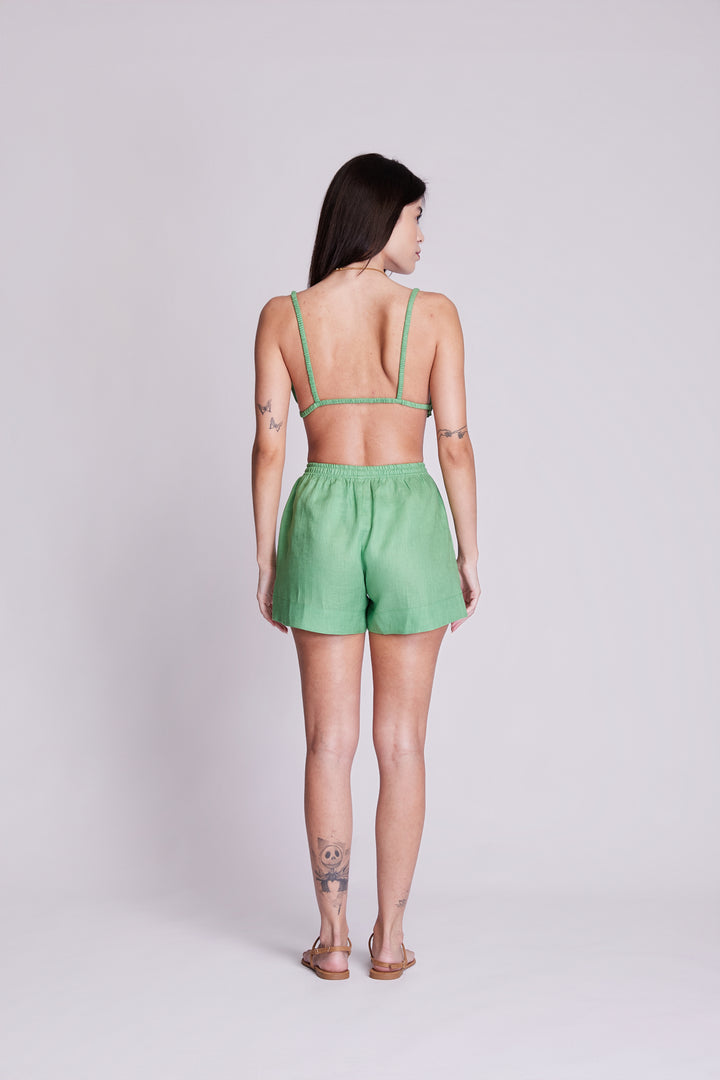 Shorts Cocar Linho Verde Folha
