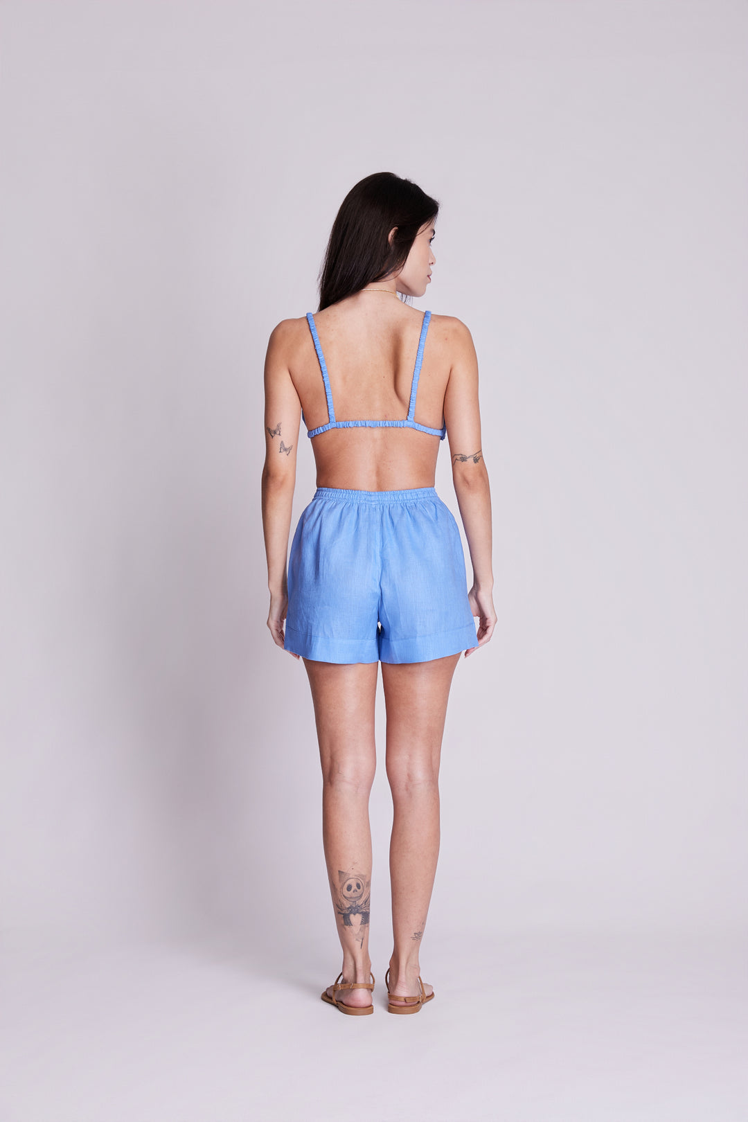 Top Cortininha Sohoo Linho Azul Caribe