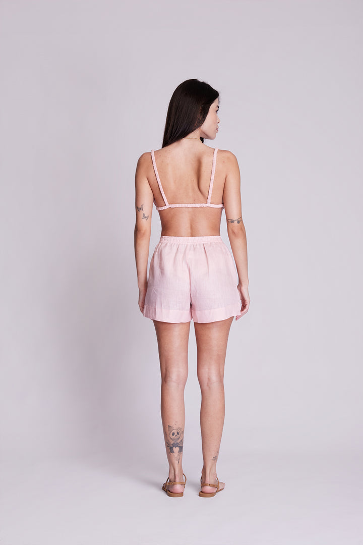 Shorts Cocar Linho Rosa Velho