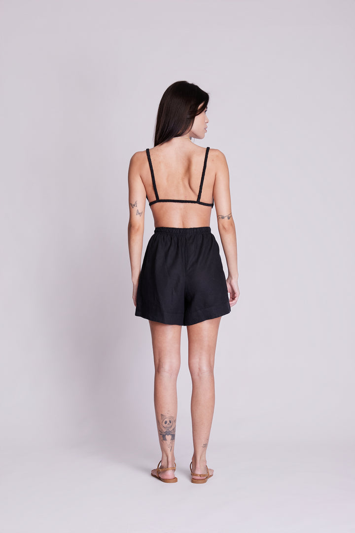 Shorts Cocar Linho Preto