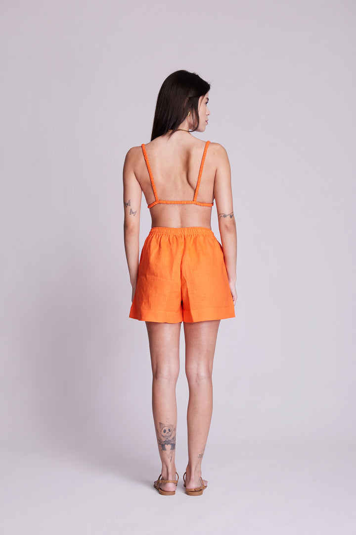 Shorts Cocar Linho Laranja