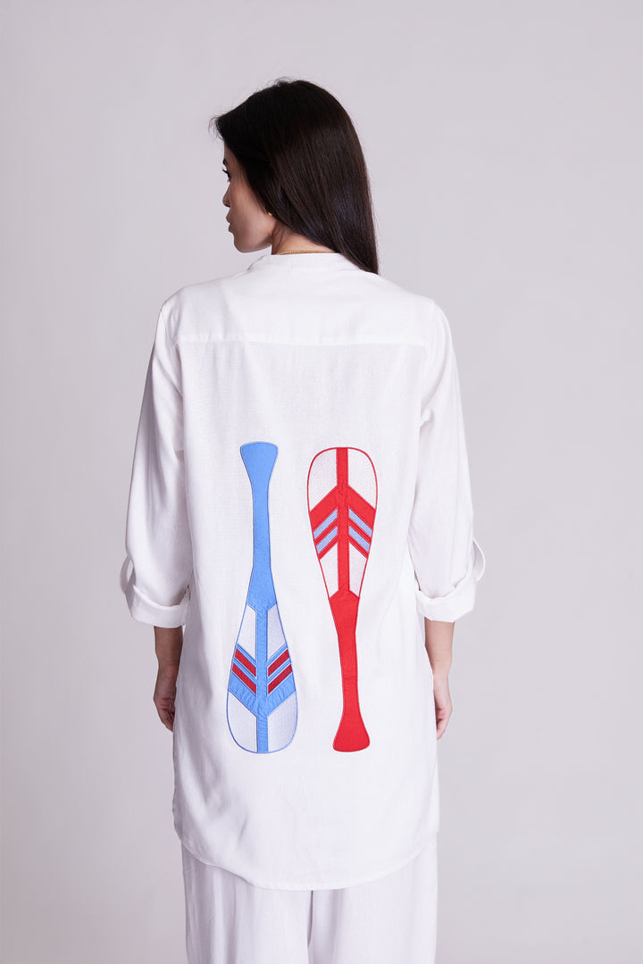 Camisa Long Cotidiano Branca Bordado Remo