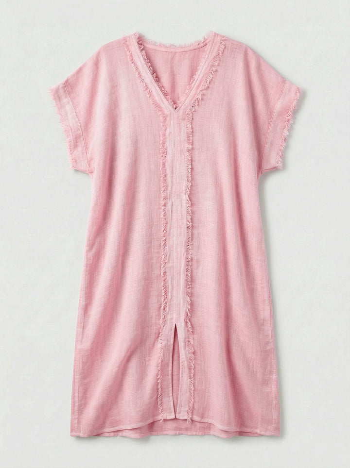 Kaftan Gaia Gaze de Linho Rosa Claro
