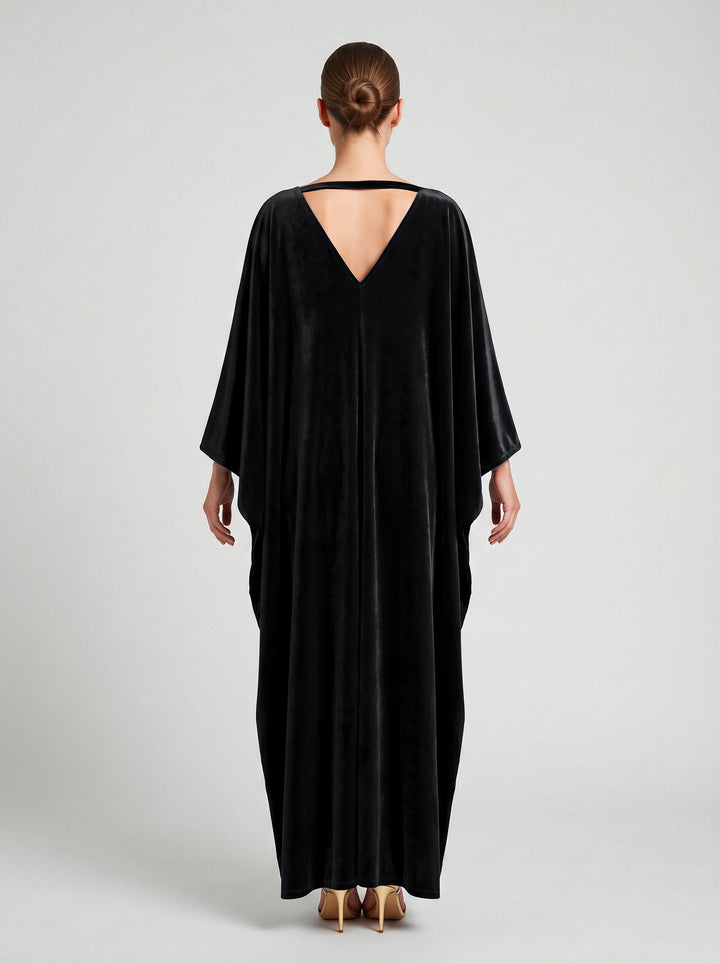 Kaftan Antonella Veludo Preto Bordado Prata