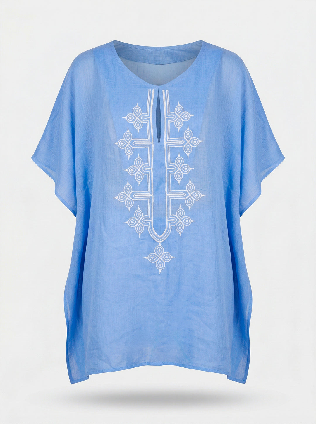 Blusa Flora Rami Azul Bordado Branco