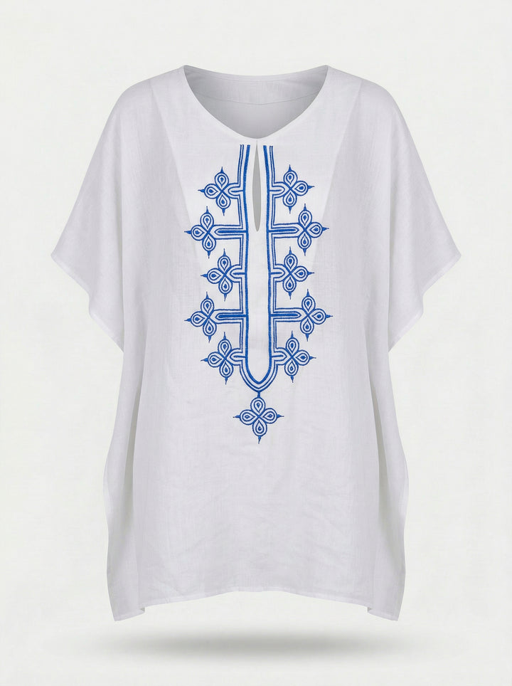 Blusa Flora Rami Branco Bordado Azul