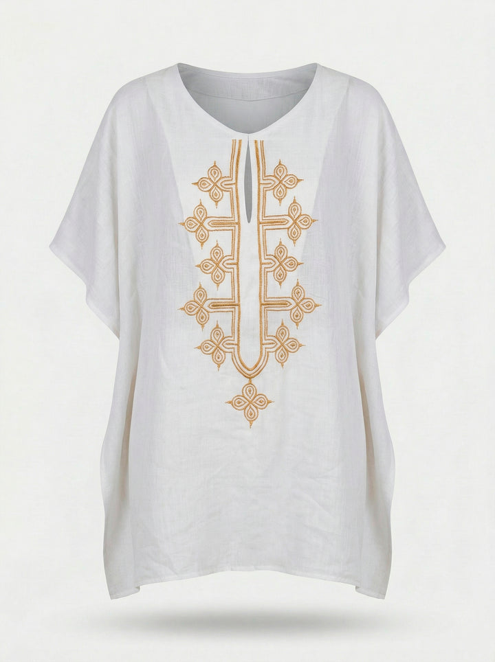 Blusa Flora Rami Branco Bordado Dourado