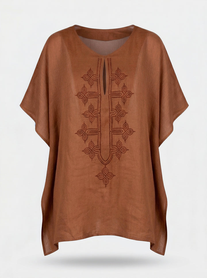 Blusa Flora Rami Marrom Bordado Marrom