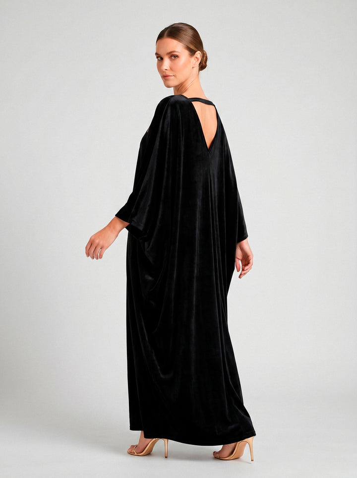 Kaftan Antonella Veludo Preto Bordado Prata